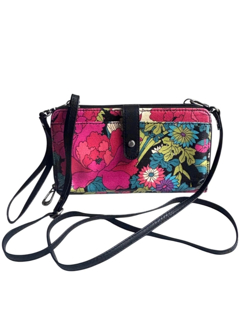 Sakroots Zip Around Crossbody Wristlet Wallet Bright Florals